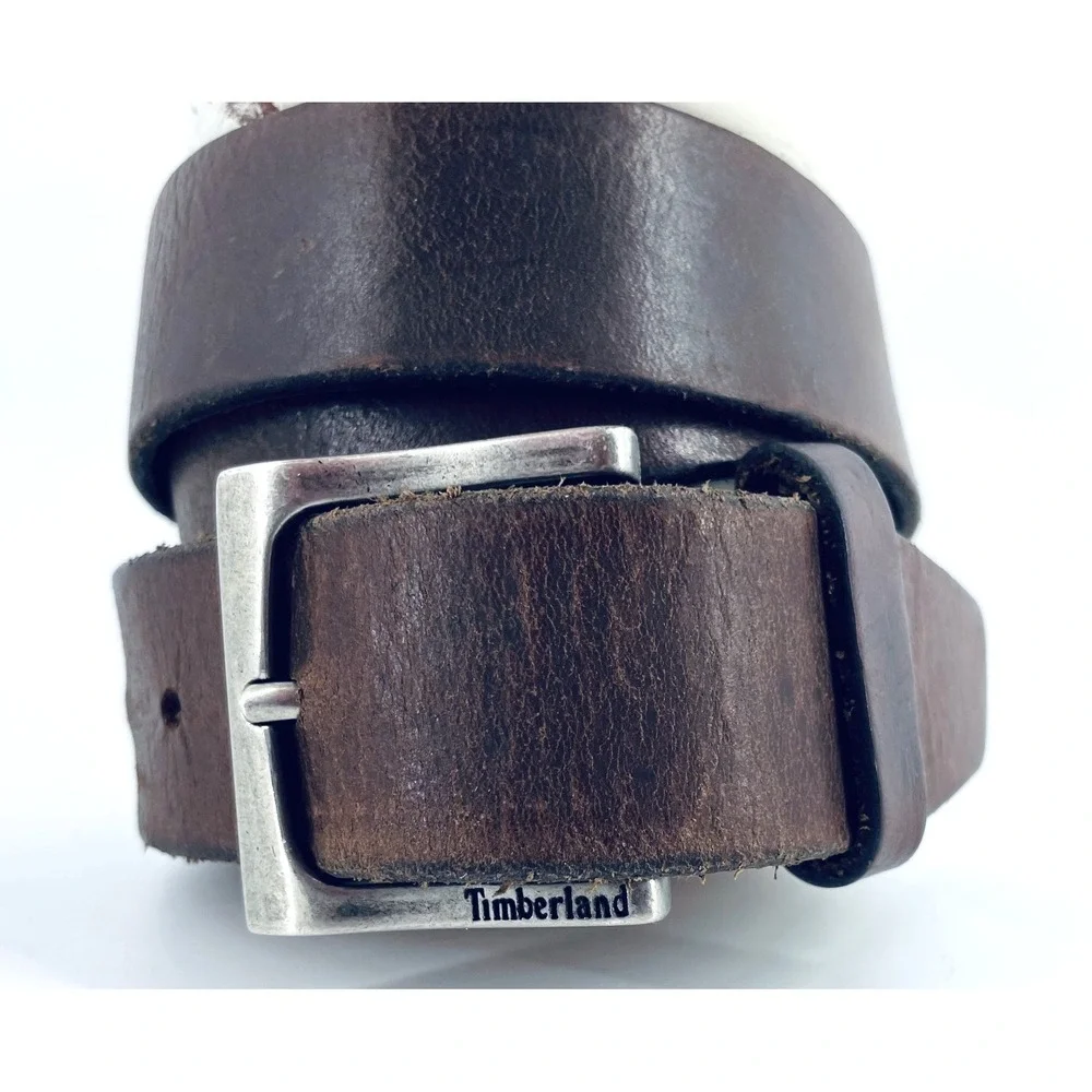 Timberland Men's Size 32 Dark Brown Genuine Leather‎ Casual Belt Made in USA